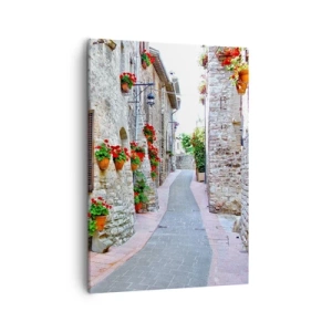 Quadro su tela - Stampe su Tela - Una strada stretta con edifici in pietra decorati con vasi di fiori - 50x70cm - Atmosfera italiana - Decorazione murale moderna per soggiorno e camera da letto ARTTOR