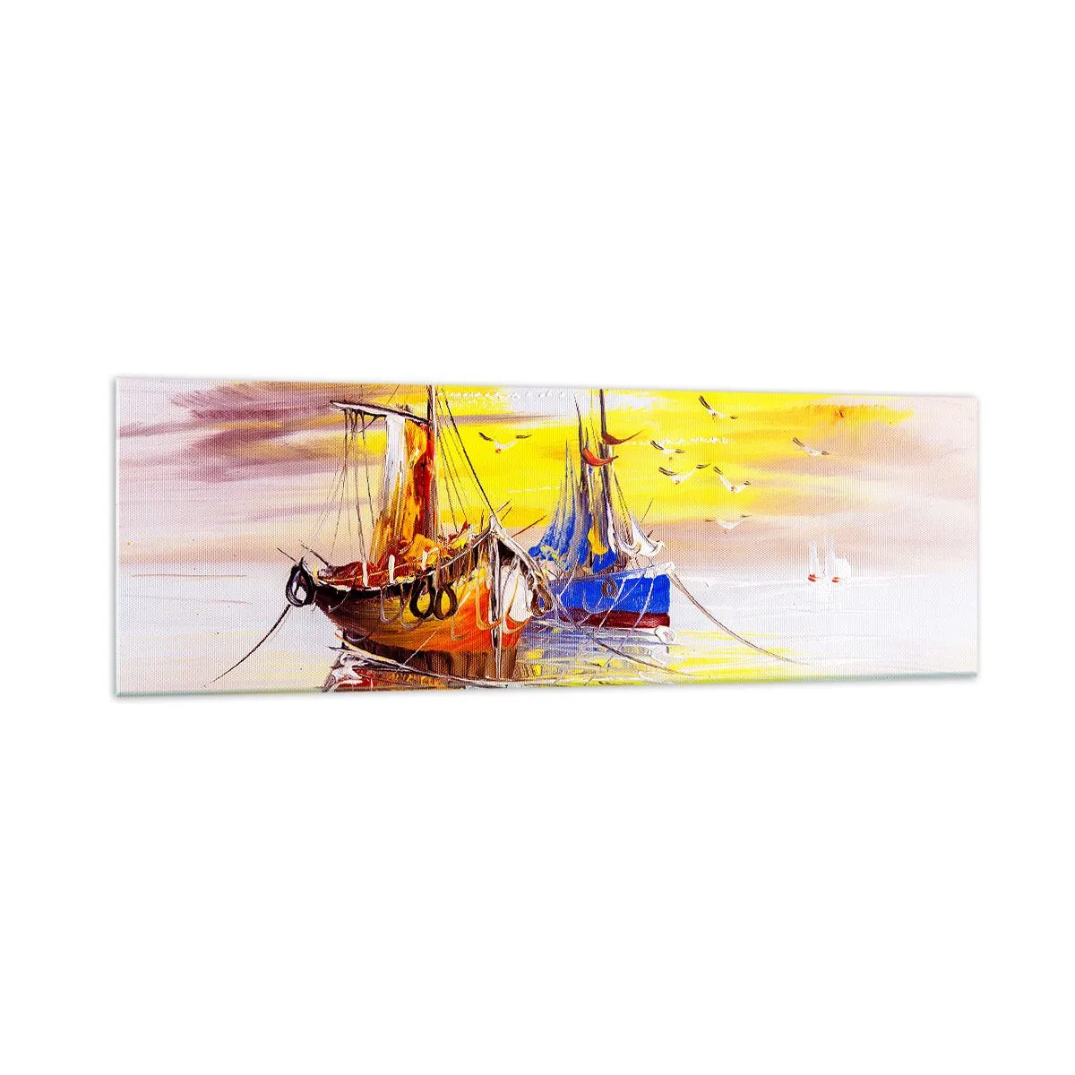 Quadro su vetro - Una scena pittorica di barche su un mare calmo - 160x50cm - Meritato riposo nel porto - Decorazione murale moderna per soggiorno e camera da letto ARTTOR
