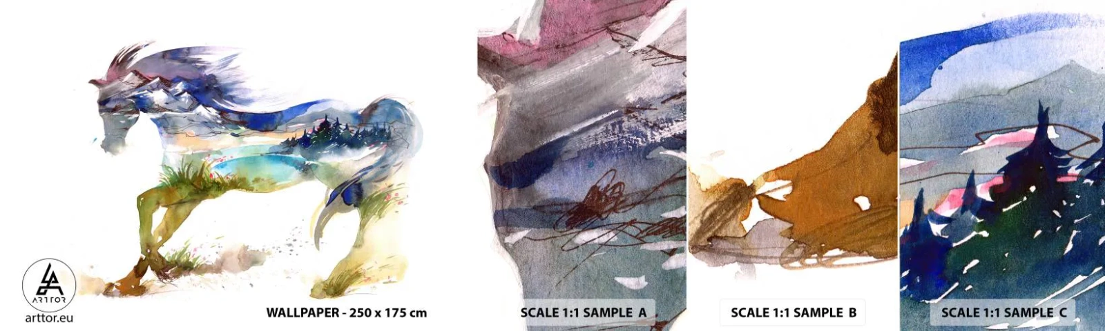 Campione di Fotomurale Adesivo Deluxe Sticker - Direttamente dal prato al cielo - Cavallo, Astrazione, Paesaggio - 100x30 cm