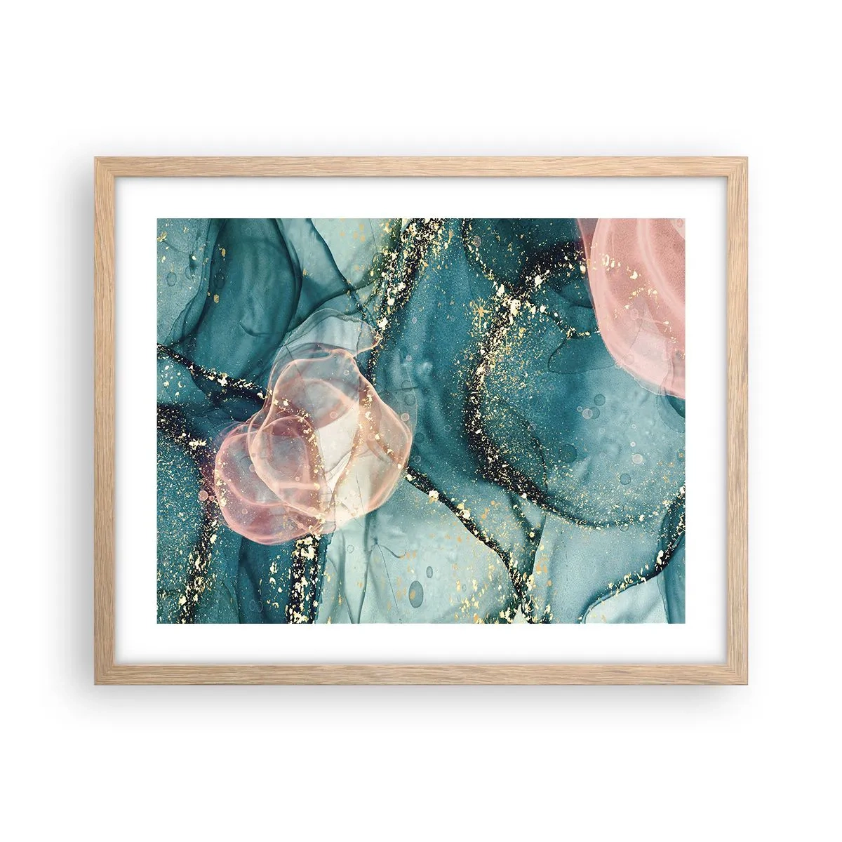 Poster in cornice rovere chiaro - Blu di seta, rosa di tulle - 50x40 cm