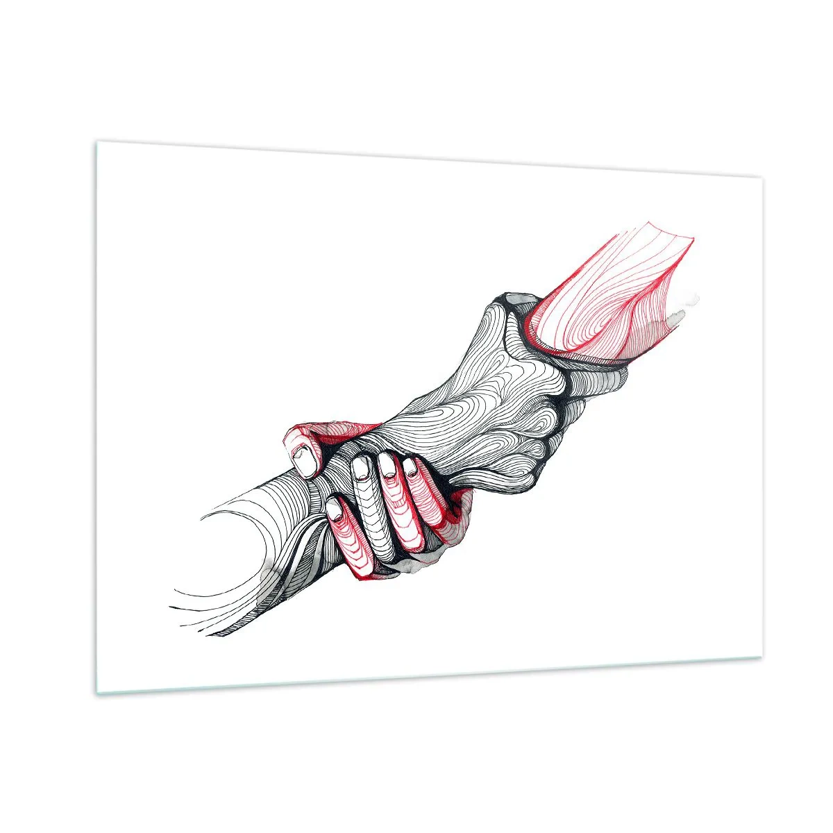 Quadro su vetro - Disegno astratto di due mani in una stretta di mano - 100x70cm - Sei in buone mani - Decorazione murale moderna per soggiorno e camera da letto ARTTOR