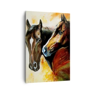 Quadro su tela - Stampe su Tela - Una coppia di cavalli in una composizione pittorica - 70x100cm - Due volte più grazia - Decorazione murale moderna per soggiorno e camera da letto ARTTOR