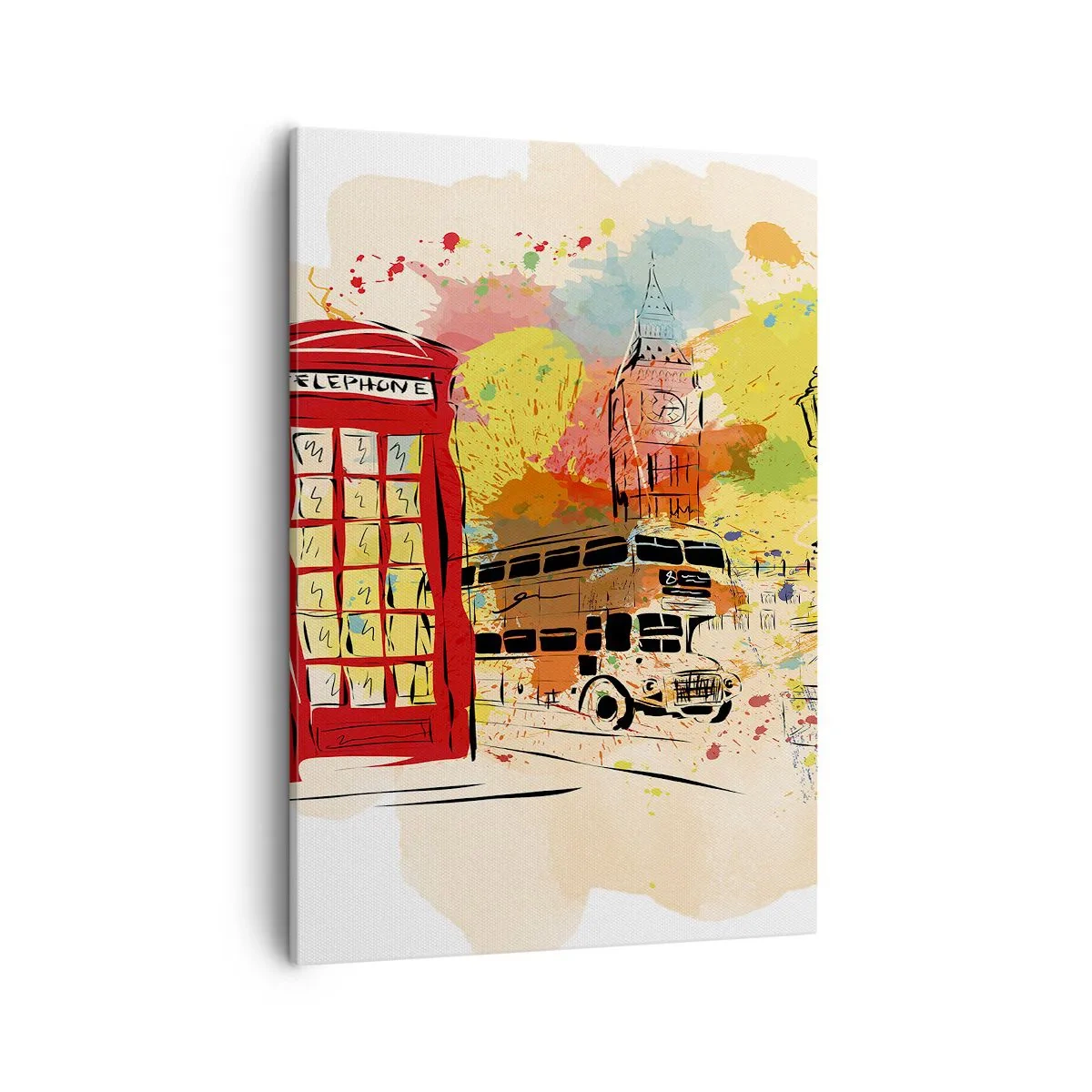 Quadro su tela - Stampe su Tela - Tema di Londra con autobus rosso e cabina - 50x70cm - La città della varietà - Decorazione murale moderna per soggiorno e camera da letto ARTTOR