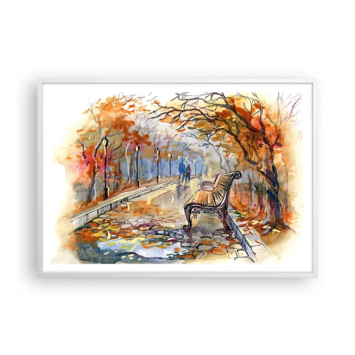 Poster in cornice bianca - Passeggiando insieme l'autunno - 100x70 cm