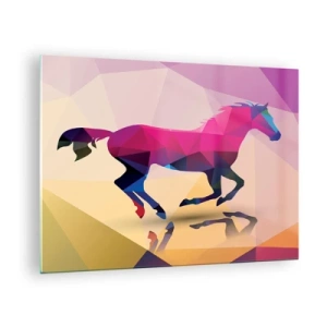 Quadro su vetro - Cavallo geometrico in astrazione colorata - 70x50cm - Il cubismo è sempre vivo - Decorazione murale moderna per soggiorno e camera da letto ARTTOR