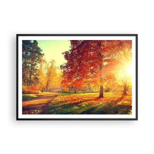 Poster in cornice nera - Parco autunnale illuminato dalla luce del sole - 100x70cm - Rosso è bello - Decorazione murale moderna per soggiorno e camera da letto ARTTOR
