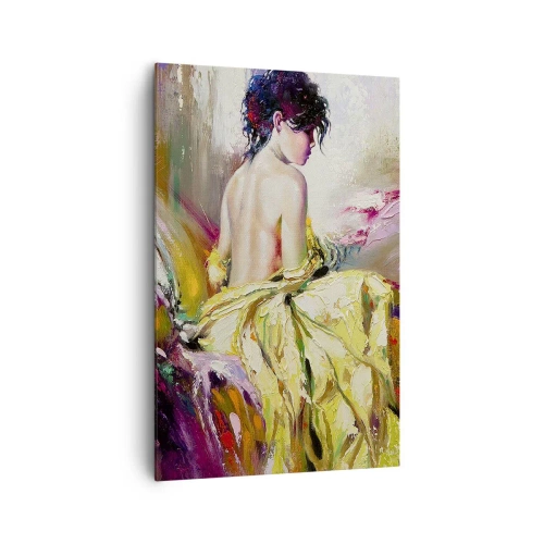 Quadro su tela - Stampe su Tela - Una scena pittorica di una donna su un letto in un'atmosfera romantica - 80x120cm - Tra la bocca e il bordo della coppa - Decorazione murale moderna per soggiorno e camera da letto ARTTOR