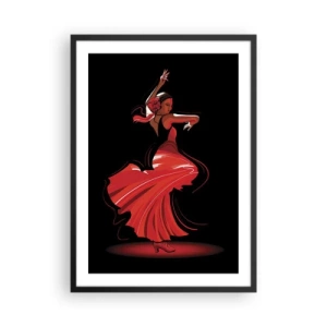Poster in cornice nera - Ballerina di flamenco in abito rosso su sfondo nero - 50x70cm - Lo spirito focoso del flamenco - Decorazione murale moderna per soggiorno e camera da letto ARTTOR