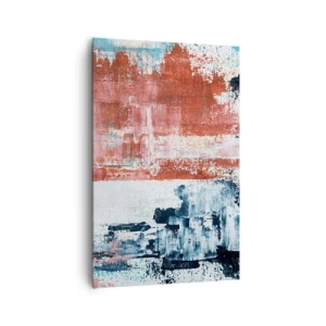 Quadro su tela - Stampe su Tela - Astrazione nei colori bianco, blu e mattone - 80x120cm - Astratto in due metà - Decorazione murale moderna per soggiorno e camera da letto ARTTOR