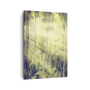 Quadro su tela - Stampe su Tela - Raggi di sole in una foresta tropicale di palme - 50x70cm - Nell'afa verde - Decorazione murale moderna per soggiorno e camera da letto ARTTOR