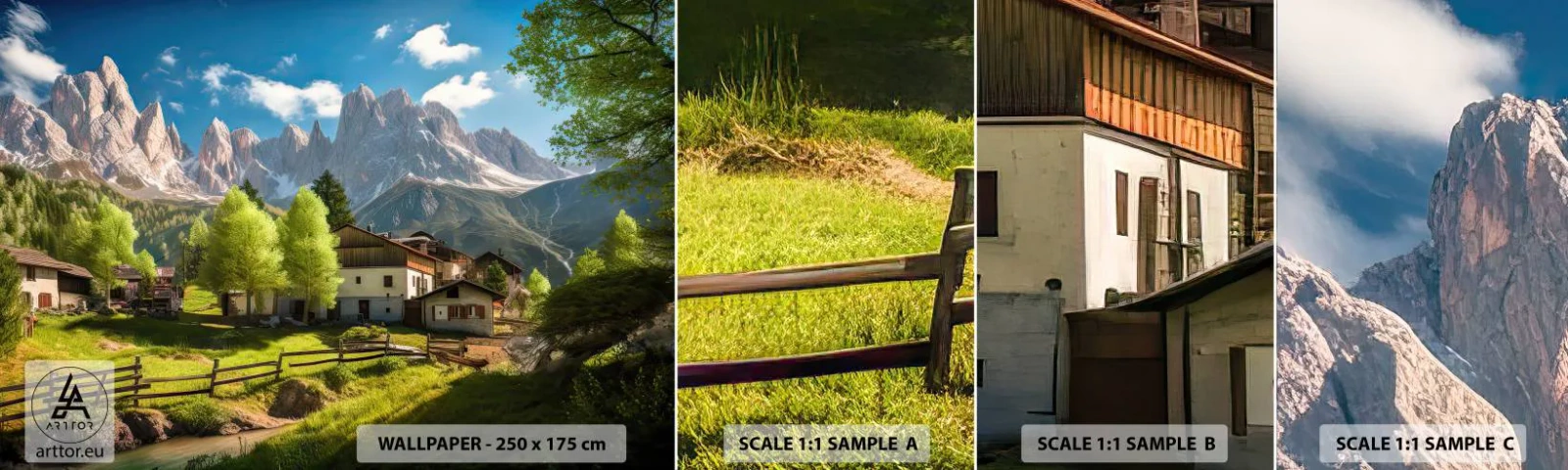 Campione Di Fotomurale Standard Eco - Idillio alpino - Montagne, Paesaggio, Alpi - 100x30 cm