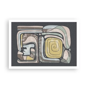 Poster - Motivi precolombiani in colori pastello su sfondo scuro - 100x70cm - Astrazione in spirito precolombiano - Decorazione murale moderna per soggiorno e camera da letto ARTTOR