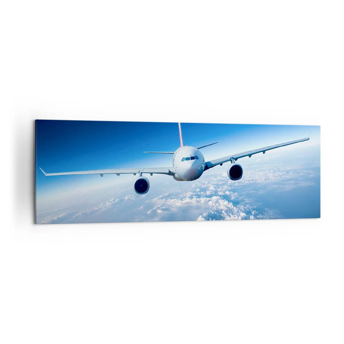 Quadro su tela - Stampe su Tela - Un aereo che vola sopra le nuvole contro un cielo blu - 160x50cm - Voglia di volare - Decorazione murale moderna per soggiorno e camera da letto ARTTOR