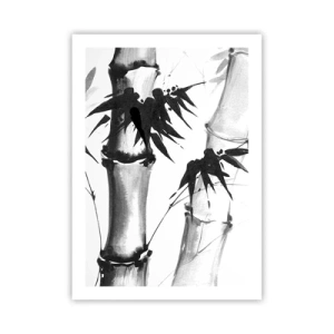Poster - Steli e foglie di bambù in stile bianco e nero - 50x70cm - Particolare d'oriente - Decorazione murale moderna per soggiorno e camera da letto ARTTOR