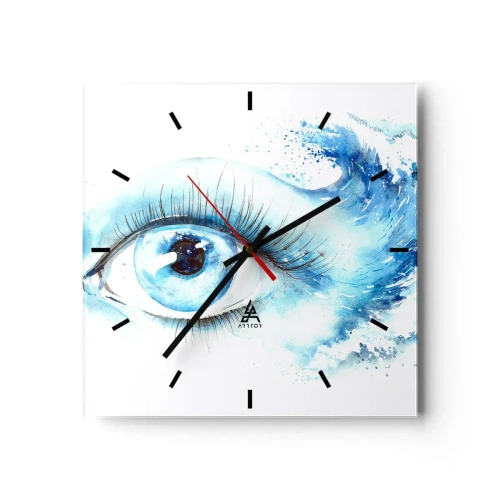 Orologio da parete - Orologio in Vetro - Acquerello artistico di un occhio con un'onda dinamica - 30x30cm - Immergersi nell'azzurro dello sguardo - Decorazione murale moderna per soggiorno e camera da letto ARTTOR