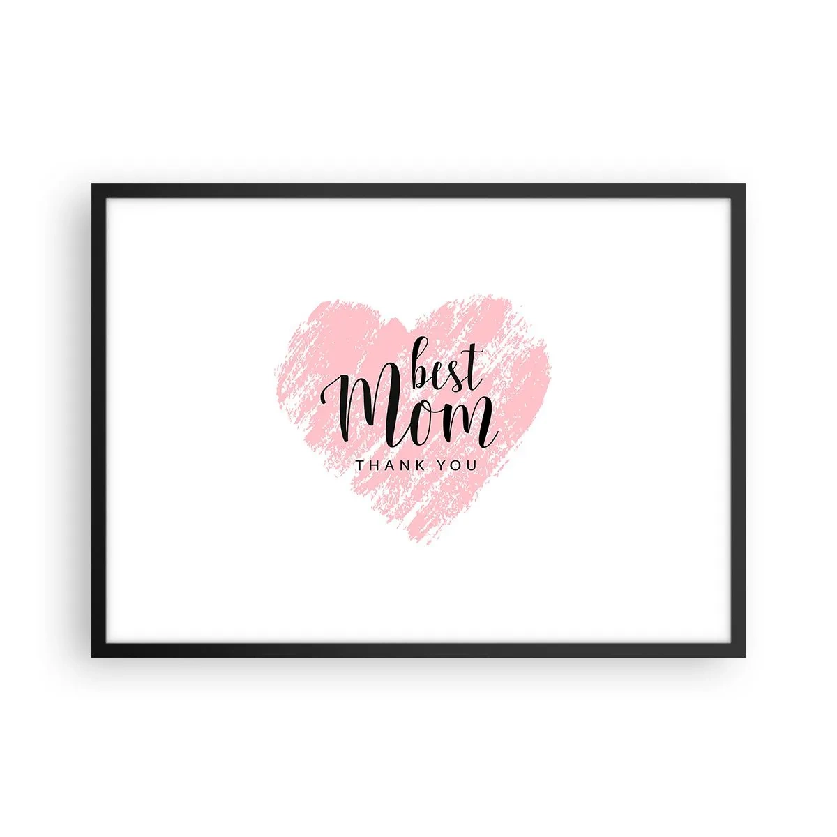 Poster in cornice nera - Cuore rosa con la scritta "Grazie mamma" su sfondo bianco - 70x50cm - È sempre il momento giusto - Decorazione murale moderna per soggiorno e camera da letto ARTTOR