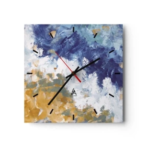 Orologio da parete - Orologio in Vetro - Astrazione nei toni del blu, bianco e oro - 30x30cm - La danza degli elementi - Decorazione murale moderna per soggiorno e camera da letto ARTTOR