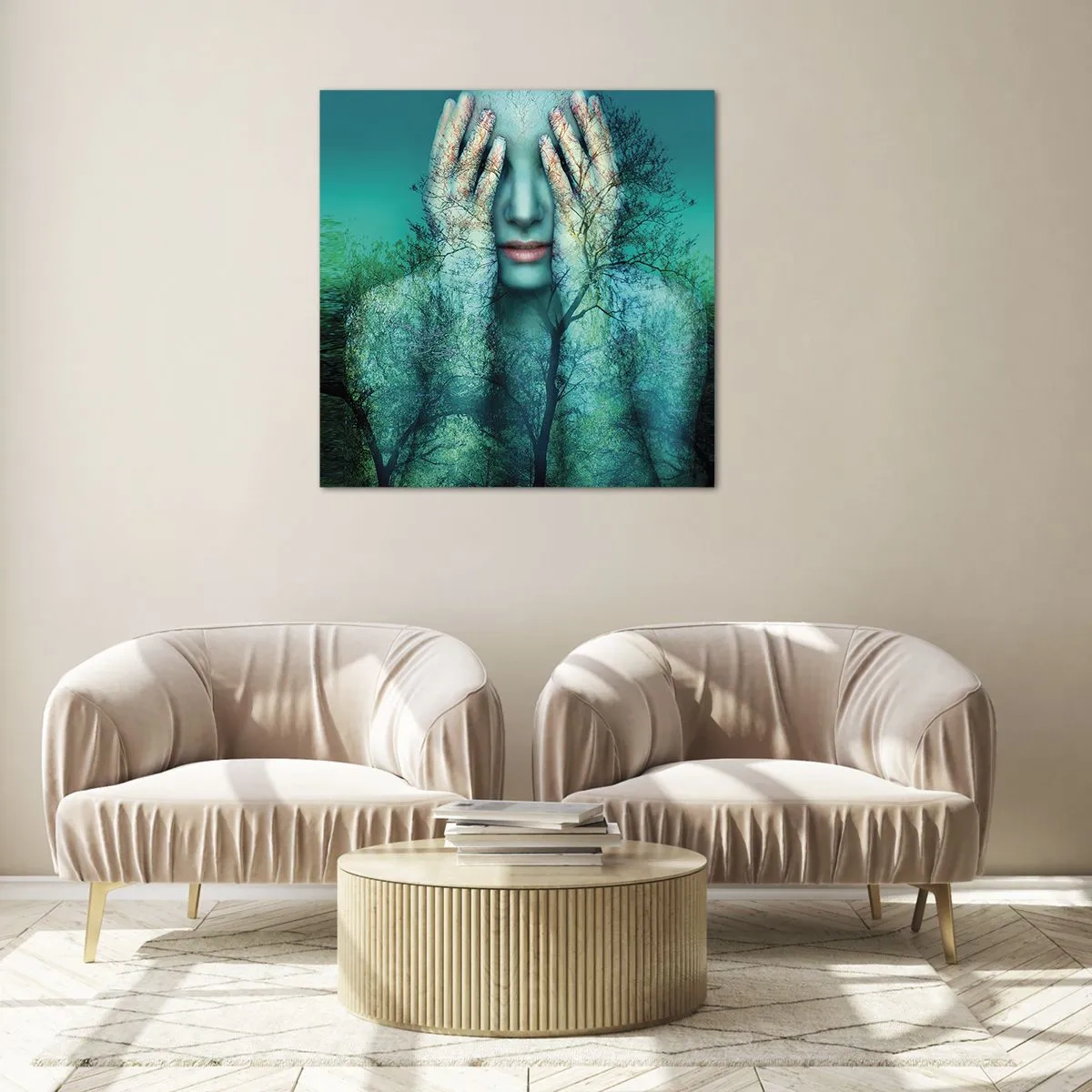 Quadro su vetro - Immersa nel blu - 40x40 cm