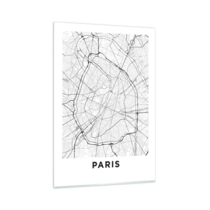 Quadro su vetro - Mappa della città minimalista in bianco e nero - 80x120cm - Il fiore di Parigi - Decorazione murale moderna per soggiorno e camera da letto ARTTOR