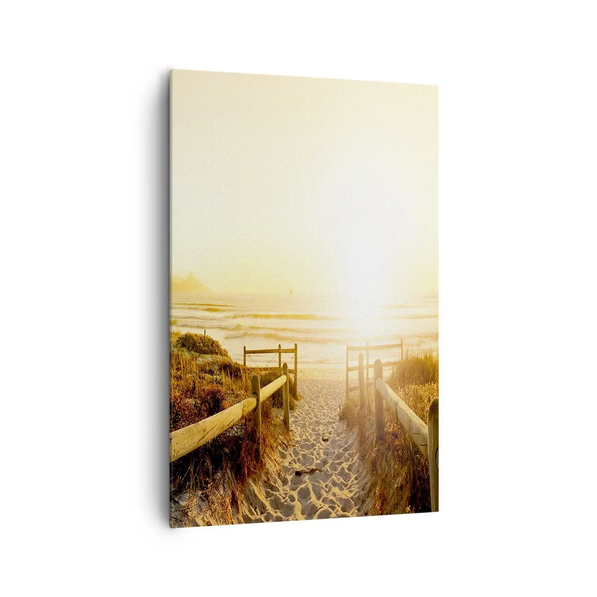 Quadro su tela - Stampe su Tela - Sentiero per la spiaggia durante un tramonto dorato - 80x120cm - Attraverso la duna, verso il sole - Decorazione murale moderna per soggiorno e camera da letto ARTTOR