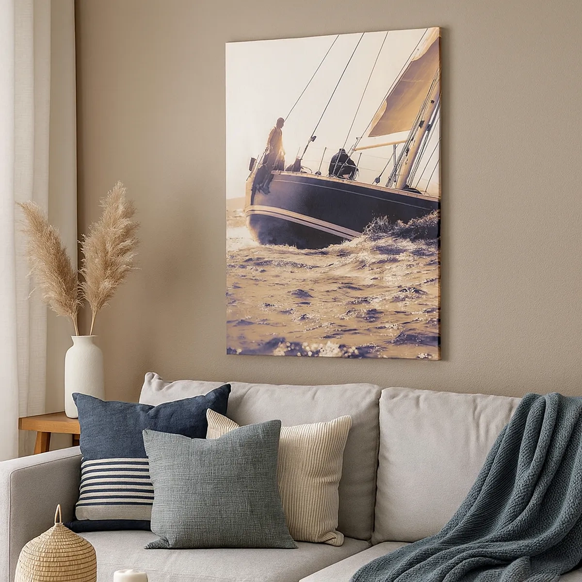 Quadro su tela - Stampe su Tela - Uno yacht in mare in tempesta alla luce del sole al tramonto - 50x70cm - Naviga, marinaio - Decorazione murale moderna per soggiorno e camera da letto ARTTOR