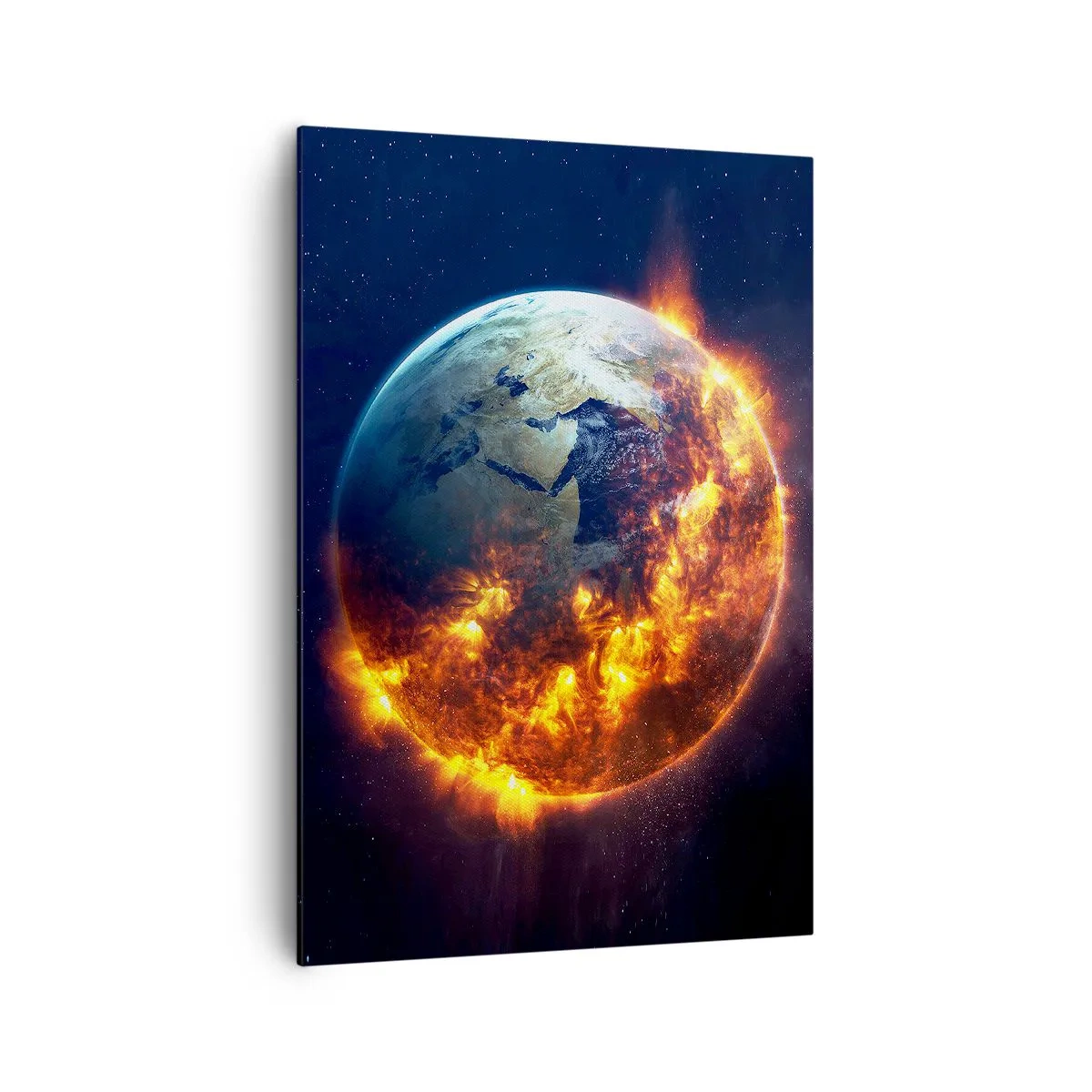 Quadro su tela - Stampe su Tela - Il pianeta Terra in fiamme nello spazio - 70x100cm - Le fiamme dell'apocalisse - Decorazione murale moderna per soggiorno e camera da letto ARTTOR
