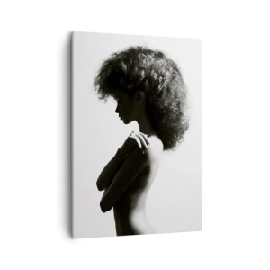 Quadro su tela - Stampe su Tela - Una sottile silhouette di una donna in tonalità di bianco e nero su uno sfondo chiaro - 50x70cm - Come un fiore su un gambo snello - Decorazione murale moderna per soggiorno e camera da letto ARTTOR