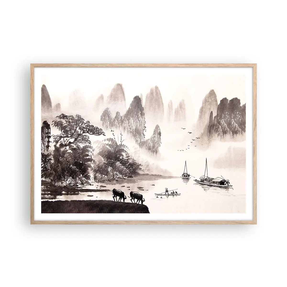 Poster in cornice rovere chiaro - L'esotica quotidianità dell'Oriente - 100x70 cm