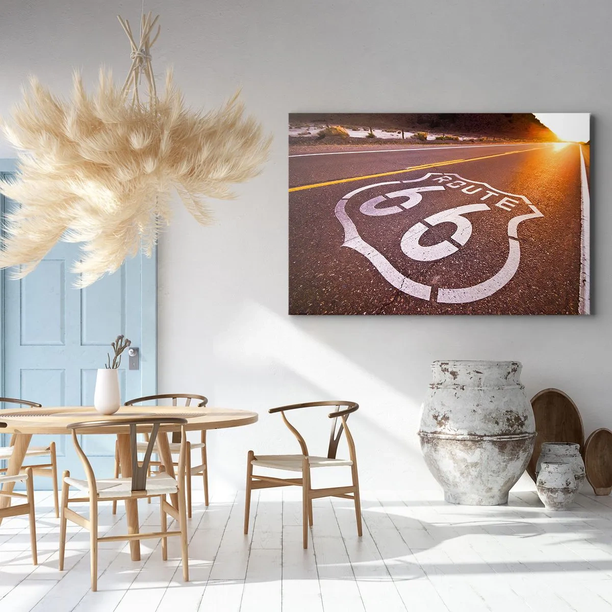 Quadro su tela - Stampe su Tela - Route 66 al tramonto - 100x70cm - La mitica Route 66 - Decorazione murale moderna per soggiorno e camera da letto ARTTOR