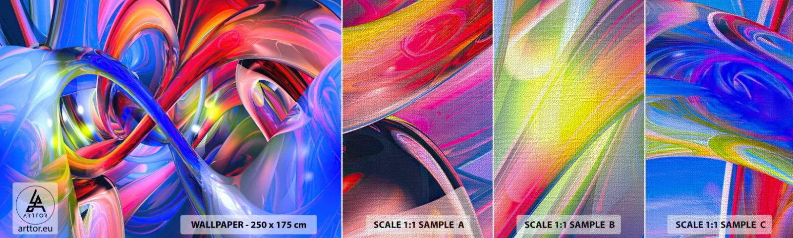 Campione di Fotomurale Premium Canvas - La danza dei colori - Astrazione, 3D, Grafica - 100x30 cm