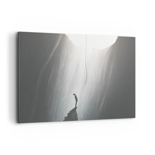 Quadro su tela - Stampe su Tela - Sagoma di un uomo sul pavimento di una grotta con vista sulla luce - 120x80cm - C'è sempre una via d'uscita - Decorazione murale moderna per soggiorno e camera da letto ARTTOR