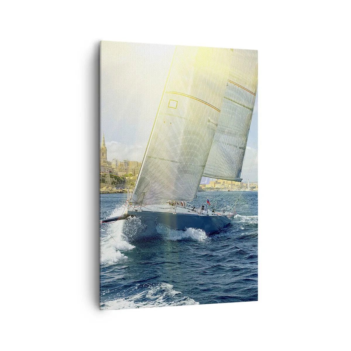 Quadro su tela - Stampe su Tela - Gara di yacht sullo sfondo di una costa soleggiata - 80x120cm - Tempo di lasciare la città - Decorazione murale moderna per soggiorno e camera da letto ARTTOR