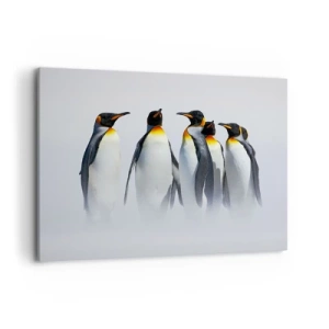 Quadro su tela - Stampe su Tela - Un gruppo di pinguini imperatore nella nebbia invernale - 100x70cm - Incontro in abito da sera - Decorazione murale moderna per soggiorno e camera da letto ARTTOR