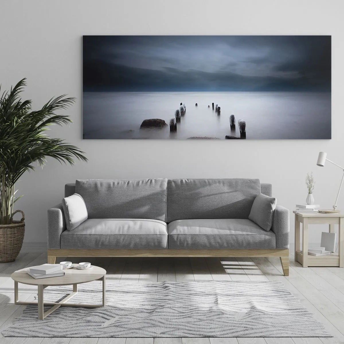 Quadro su vetro - Il vecchio molo sullo sfondo di un mare calmo - 160x50cm - Lago pensieroso - Decorazione murale moderna per soggiorno e camera da letto ARTTOR