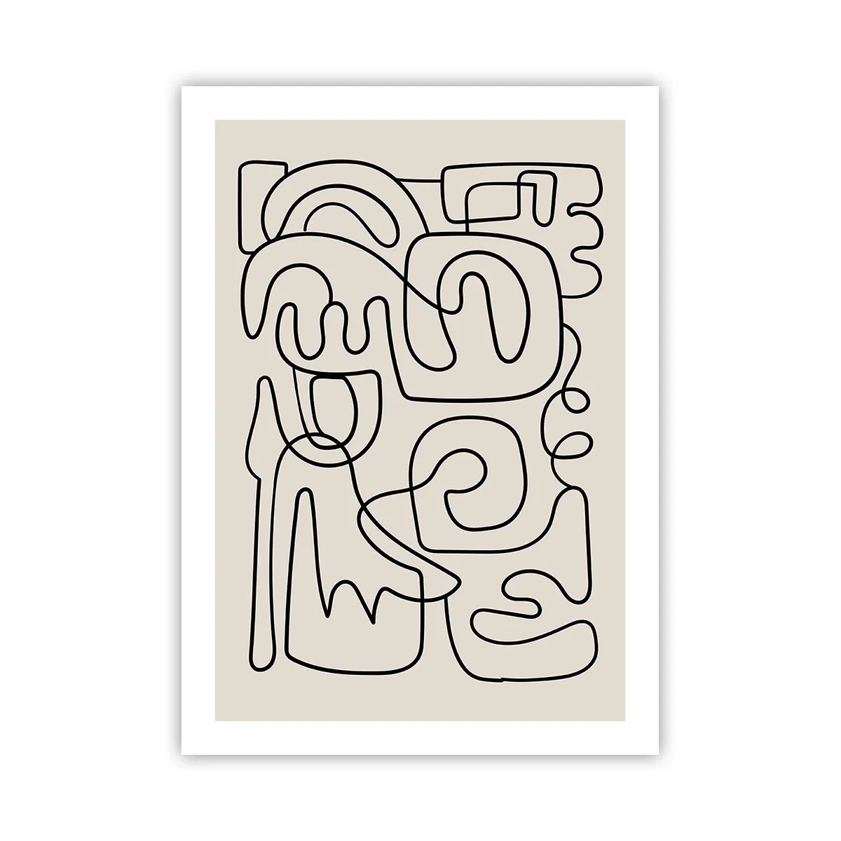 Poster - Astrazione moderna sotto forma di una linea nera su uno sfondo beige - 50x70cm - Segui il percorso - Decorazione murale moderna per soggiorno e camera da letto ARTTOR