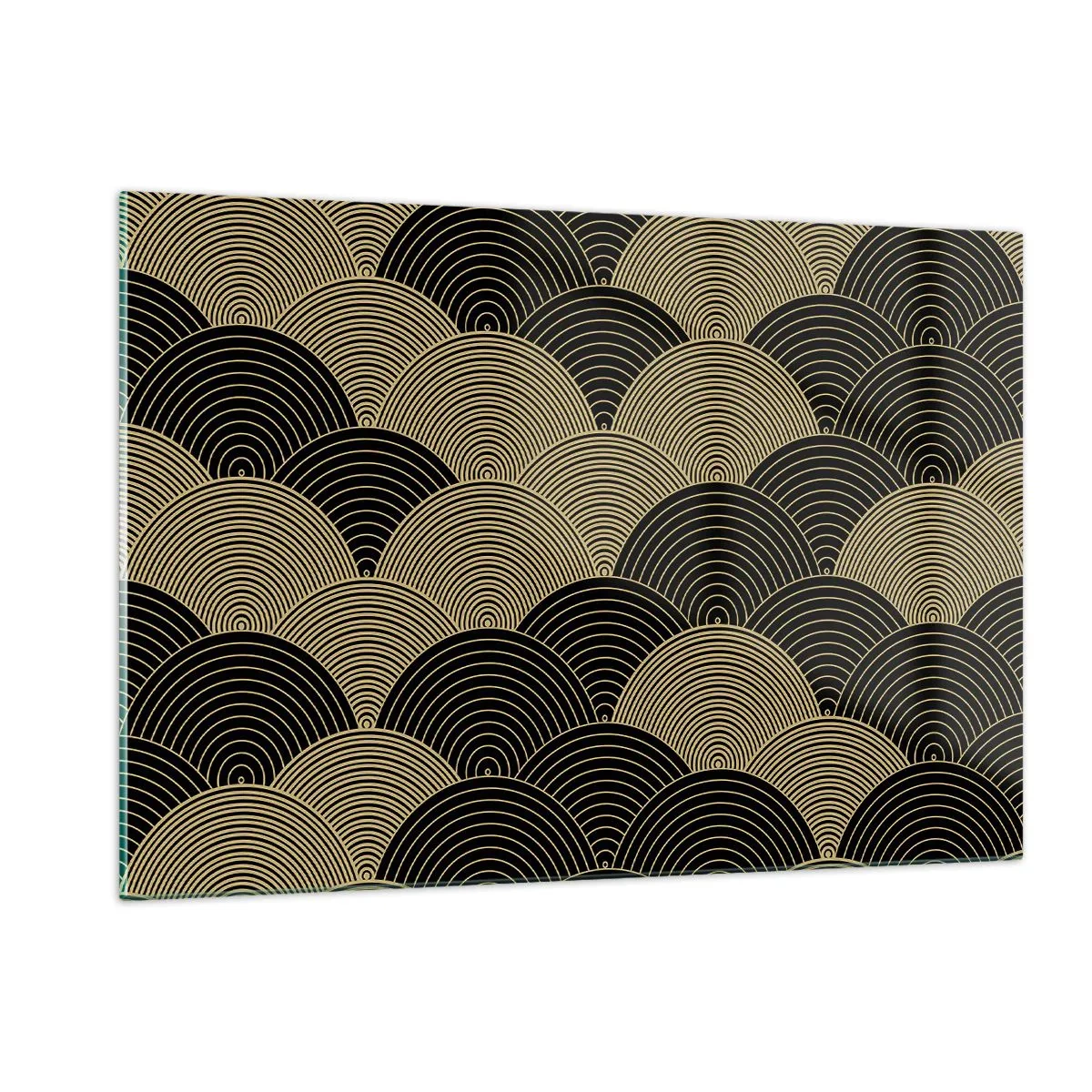 Quadro su vetro - Semicerchi dorati in un motivo giapponese regolare - 120x80cm - Unità nella molteplicità - Decorazione murale moderna per soggiorno e camera da letto ARTTOR