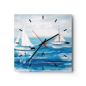 Orologio da parete - Orologio in Vetro - Yacht sul mare blu in stile artistico - 30x30cm - Con un amico al fianco - Decorazione murale moderna per soggiorno e camera da letto ARTTOR