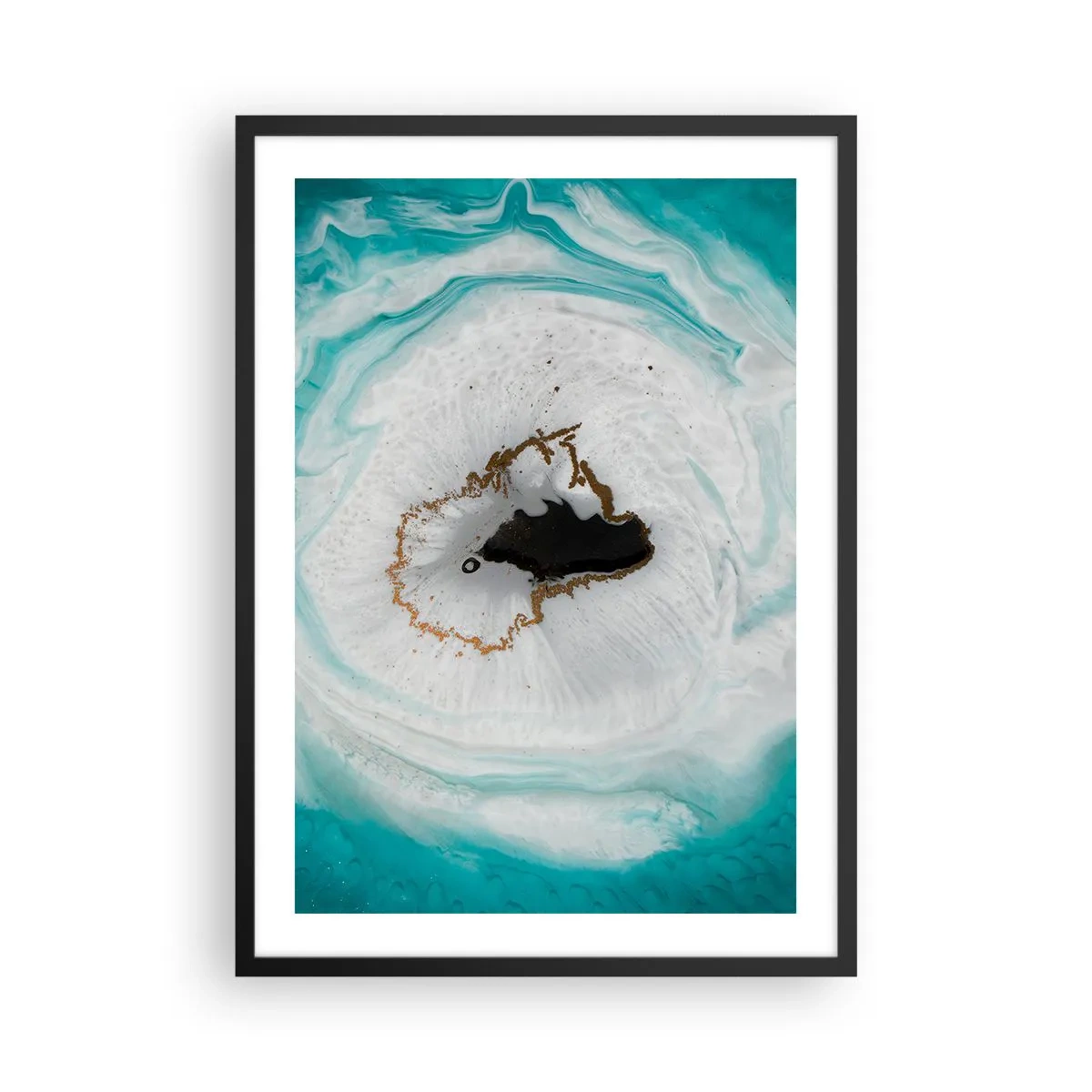 Poster in cornice nera - Un motivo astratto nelle tonalità del turchese e del bianco con un tocco d'oro - 50x70cm - Penetrare all'interno - Decorazione murale moderna per soggiorno e camera da letto ARTTOR