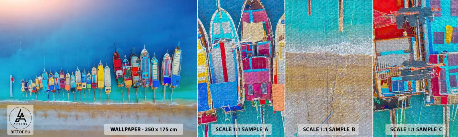 Campione di Fotomurale Premium Canvas - A volo d'uccello - Paesaggio, Spiaggia, Mare - 100x30 cm