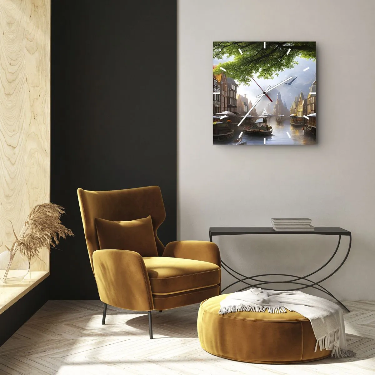 Orologio da parete - Orologio in Vetro - Paesaggio urbano olandese - 40x40 cm