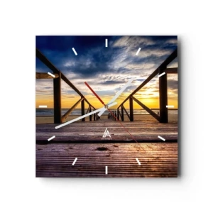 Orologio da parete - Orologio in Vetro - Molo di legno che conduce alla spiaggia al tramonto - 30x30cm - Verso la spiaggia silenziosa al tramonto - Decorazione murale moderna per soggiorno e camera da letto ARTTOR