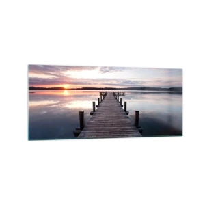 Quadro su vetro - Un molo su un lago al tramonto in un paesaggio tranquillo - 120x50cm - Il silenzioso confine del giorno e della notte - Decorazione murale moderna per soggiorno e camera da letto ARTTOR