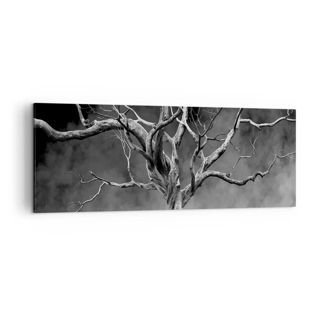 Quadro su tela - Stampe su Tela - Un albero secco in bianco e nero contro la nebbia - 140x50cm - Primordiale e sacro - Decorazione murale moderna per soggiorno e camera da letto ARTTOR