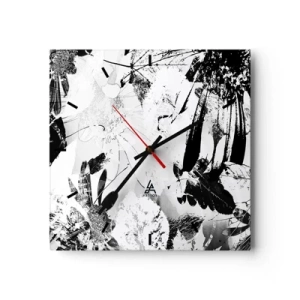 Orologio da parete - Orologio in Vetro - Fiori astratti in bianco e nero in stile minimalista - 30x30cm - Autunno in negativo - Decorazione murale moderna per soggiorno e camera da letto ARTTOR