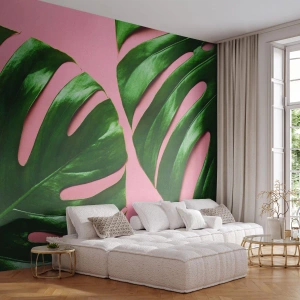 Fotomurali Autoadesivo Deluxe Sticker - Appuntamento in verde - Monstera, Foglia verde, Pianta esotica - 100x70 cm