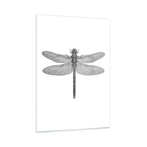 Quadro su vetro - Illustrazione dettagliata di una libellula in stile incisione su sfondo bianco - 50x70cm - La precisione della natura - Decorazione murale moderna per soggiorno e camera da letto ARTTOR