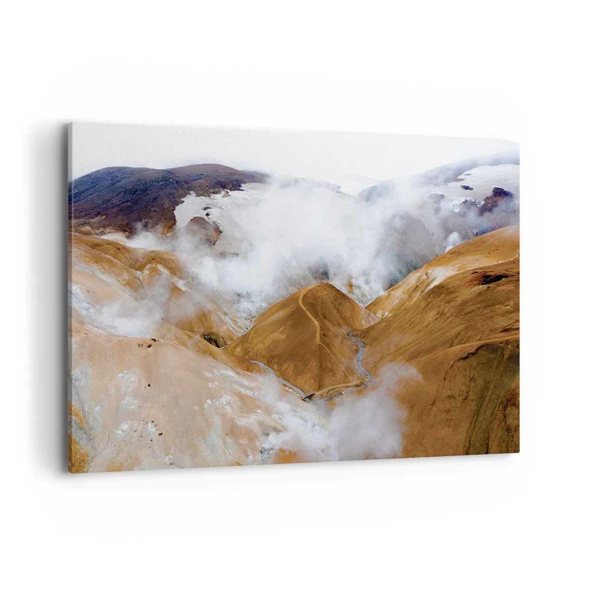 Quadro su tela - Stampe su Tela - Un paesaggio montano con vapore in un clima rigido - 120x80cm - La bellezza severa dell'Islanda - Decorazione murale moderna per soggiorno e camera da letto ARTTOR