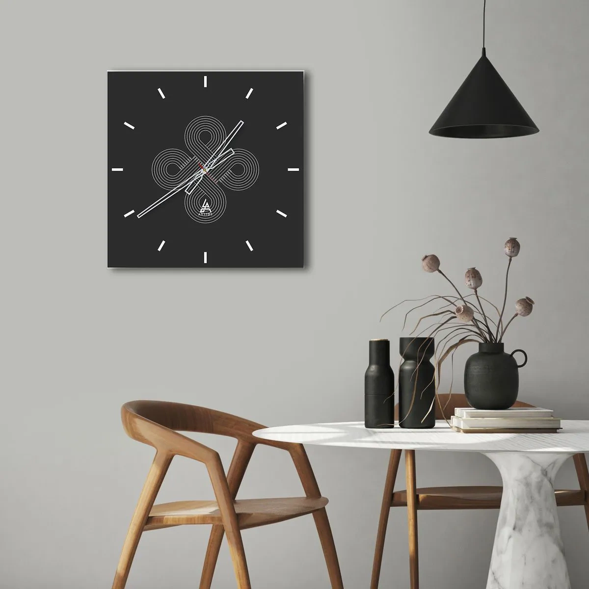 Orologio da parete - Orologio in Vetro - Motivo celtico in stile minimalista su sfondo nero - 30x30cm - Nello spirito celtico - Decorazione murale moderna per soggiorno e camera da letto ARTTOR