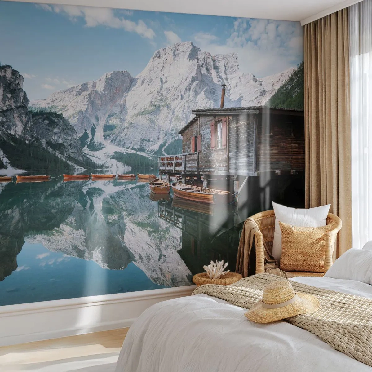 Fotomurali Autoadesivo Deluxe Sticker - Mattina cristallina sui monti - Paesaggio montano, Sole, Lago - 250x175 cm