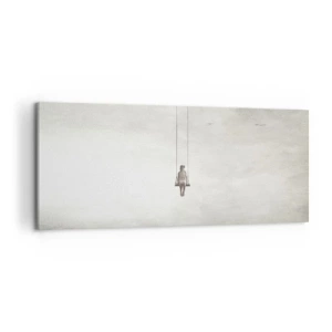 Quadro su tela - Stampe su Tela - Una figura su un'altalena sospesa nello spazio - 120x50cm - Il bambino che è in noi - Decorazione murale moderna per soggiorno e camera da letto ARTTOR